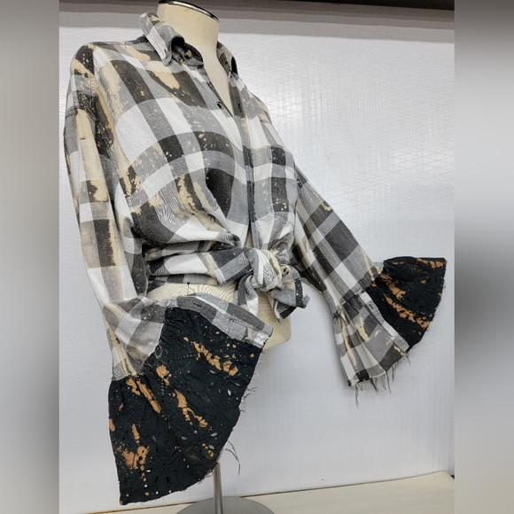 Freebird Lynyrd Skynyrd Flannel Shirt Shacket Upcycled - Picture 2 of 10